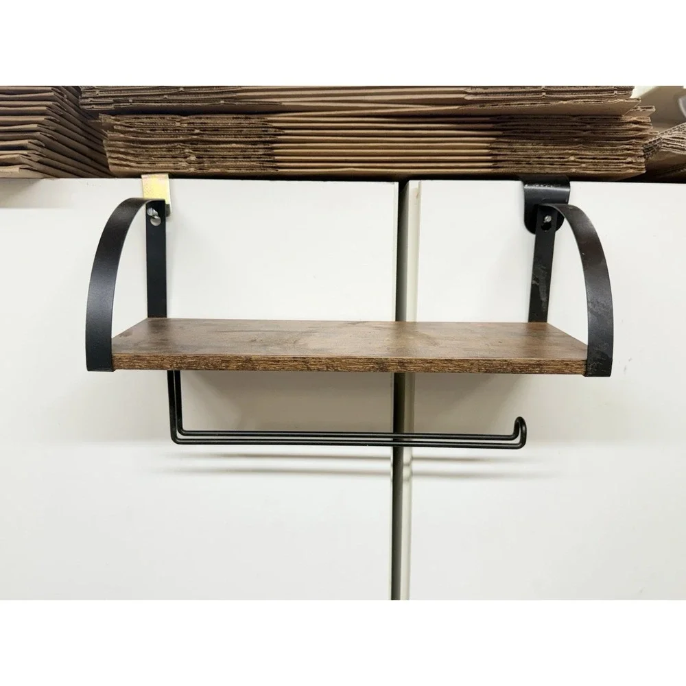 Paper Towel Holder with Shelf, Vintage Rustic Farmhouse Wall Mounted Spice Shelf